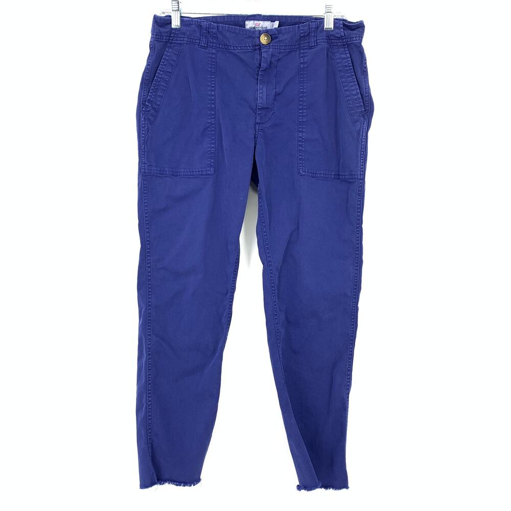 Vineyard Vines Slim Leg Ankle Utility Pants Womens Size 8 Dye Wash Blue Raw Hem